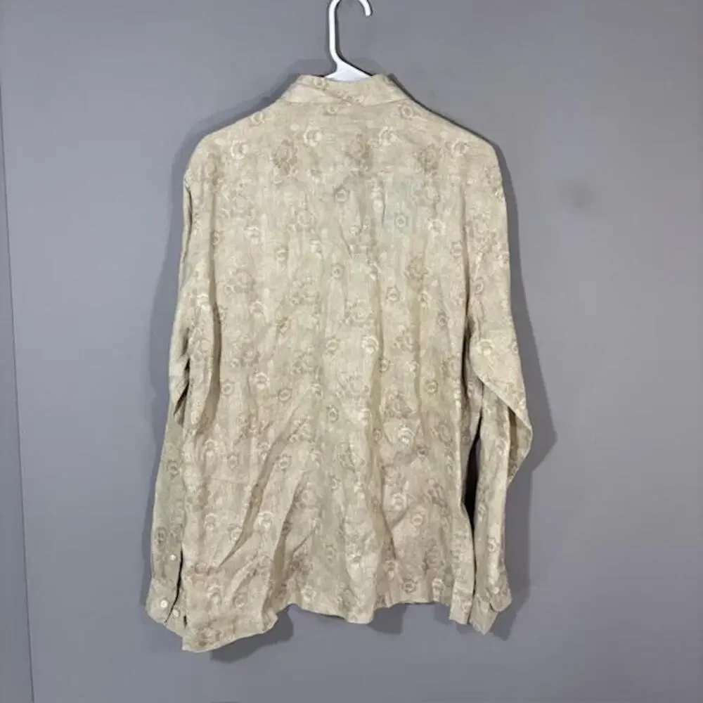 Banana Republic Shirt Mens Medium Beige Floral Linen Long Sleeve Button Up
